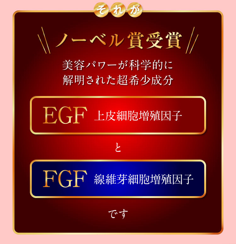それがノーベル賞受賞 美容パワーが科学的に解明された超希少成分 EGF上皮細胞増殖因子とFGF線維芽細胞増殖因子です