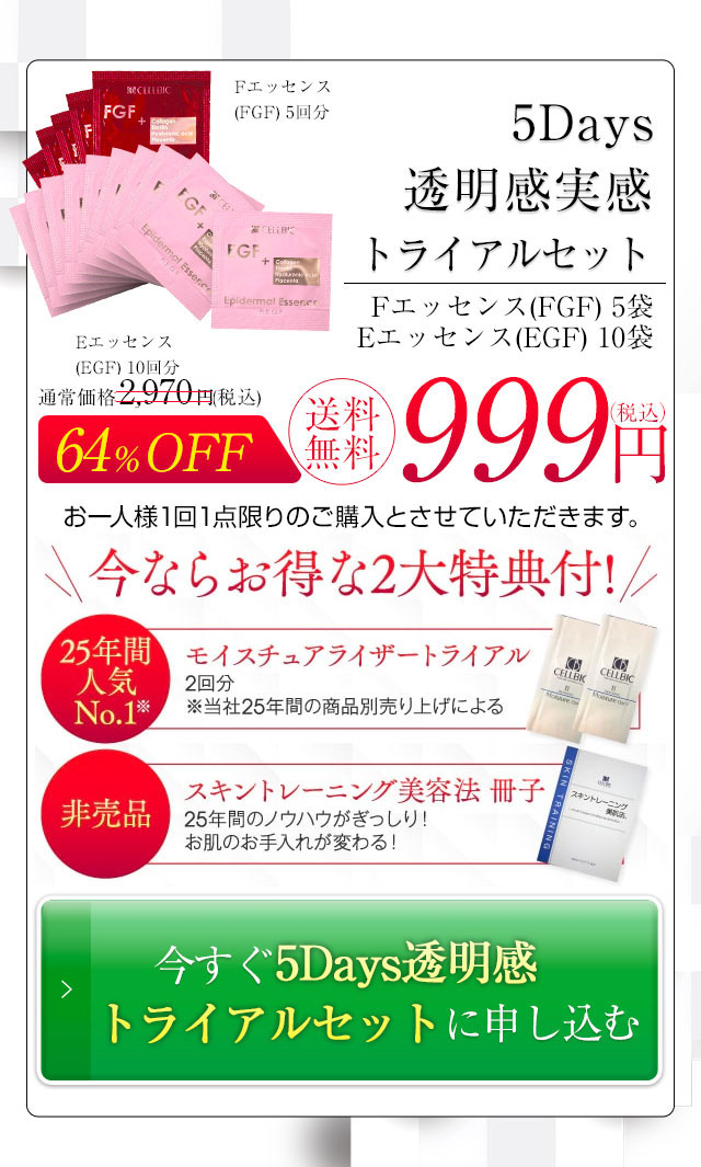 今すぐ5Days透明感実感トライアルセットに申し込む！