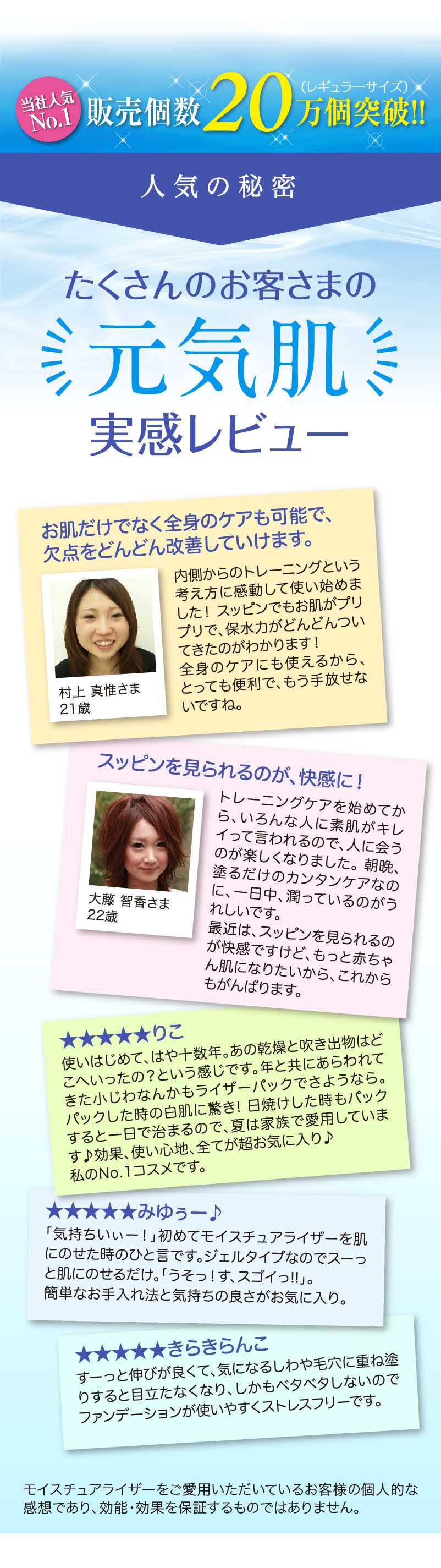 たくさんのお客様元気肌レビュー