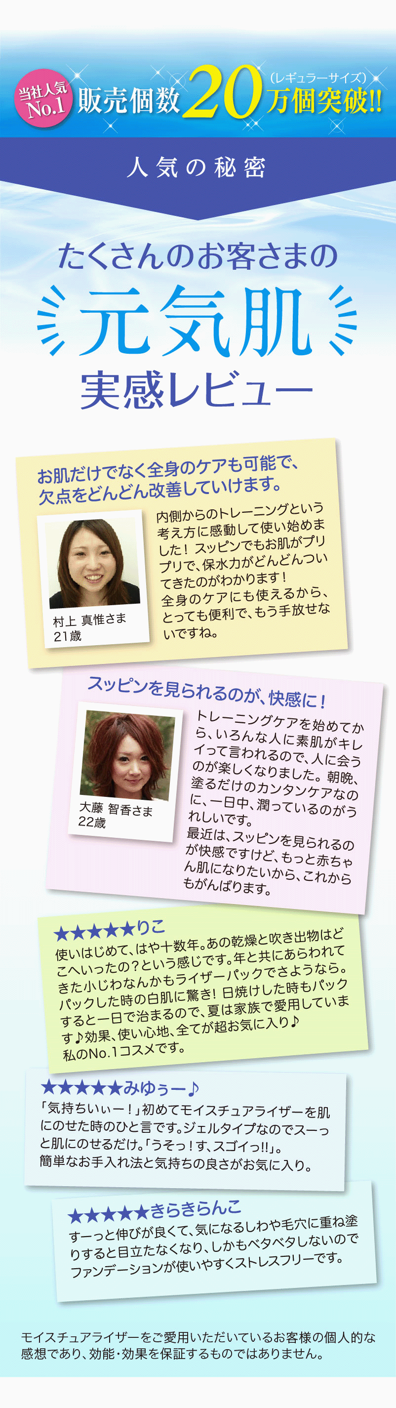 たくさんのお客様元気肌レビュー